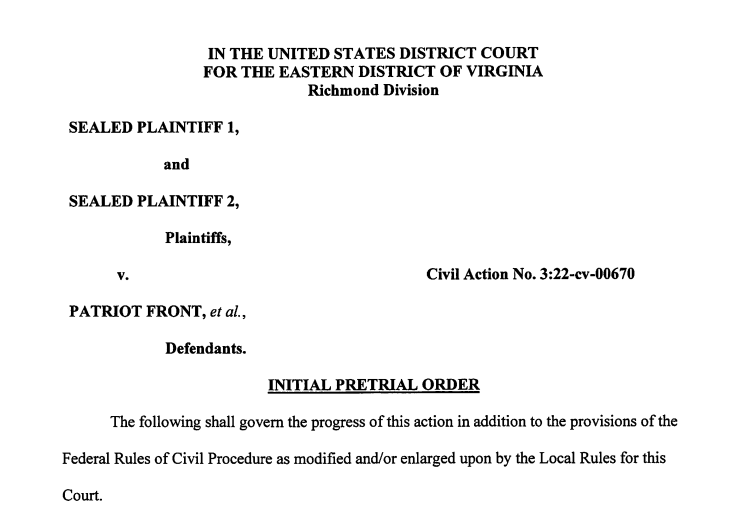 Screenshot of Judge's Initial Pretrial Order