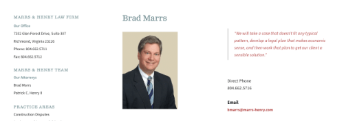 Brad Marrs Bio Screenshot included headshot and biographical information about Marrs