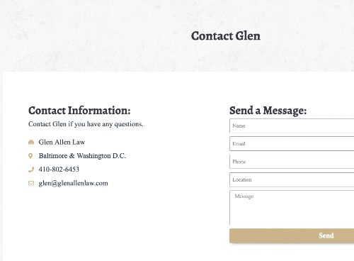 Glen Allen Website Screenshot Contact